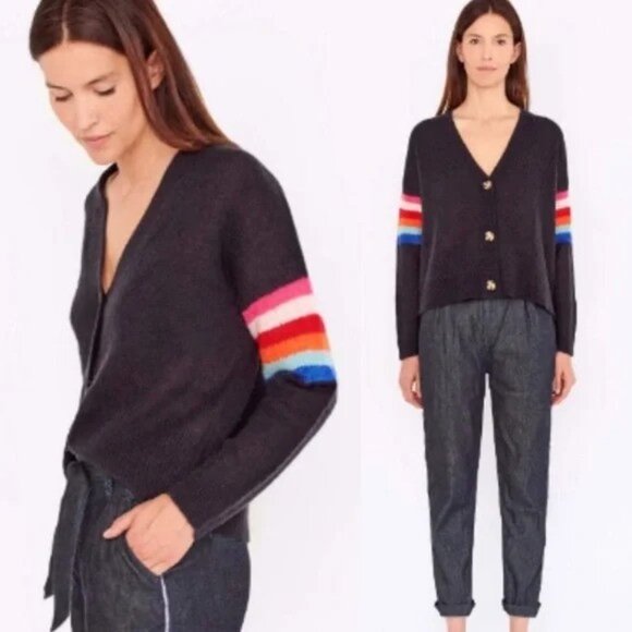 Sundry Rainbow Wool Cashmere Oversized V-Neck Cardigan Sweater Blue 2/Medium - Picture 1 of 9